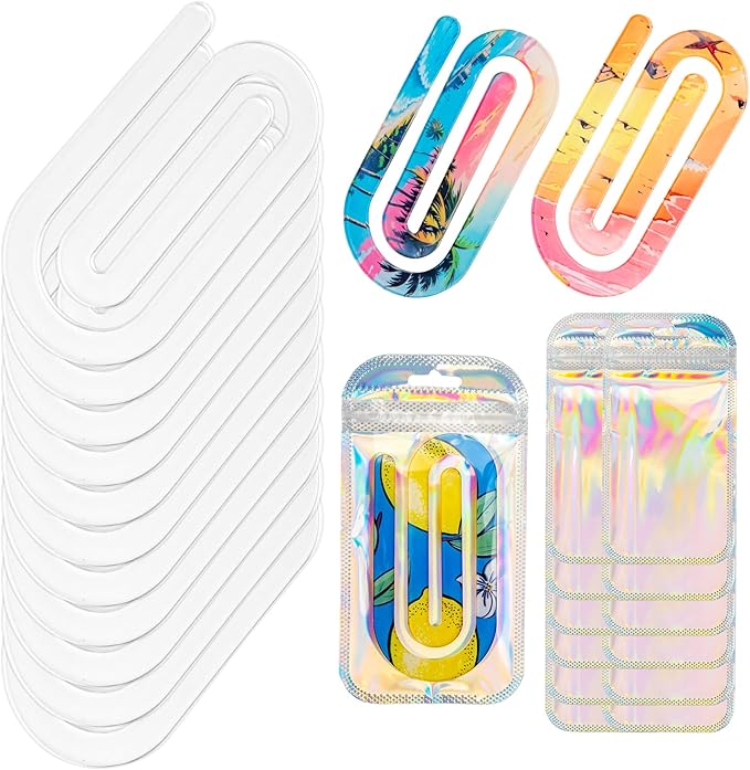 24 Pack Acrylic Sublimation Paper Clips Blanks, 4" X 2" 12Pcs Jumbo Sublimation Paper Clips with 12Pcs Gift Bags Personalized Paperclips Bookmark for DIY Crafts, Home Office School Supplies