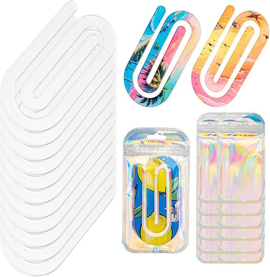 24 Pack Acrylic Sublimation Paper Clips Blanks, 4" X 2" 12Pcs Jumbo Sublimation Paper Clips with 12Pcs Gift Bags Personalized Paperclips Bookmark for DIY Crafts, Home Office School Supplies