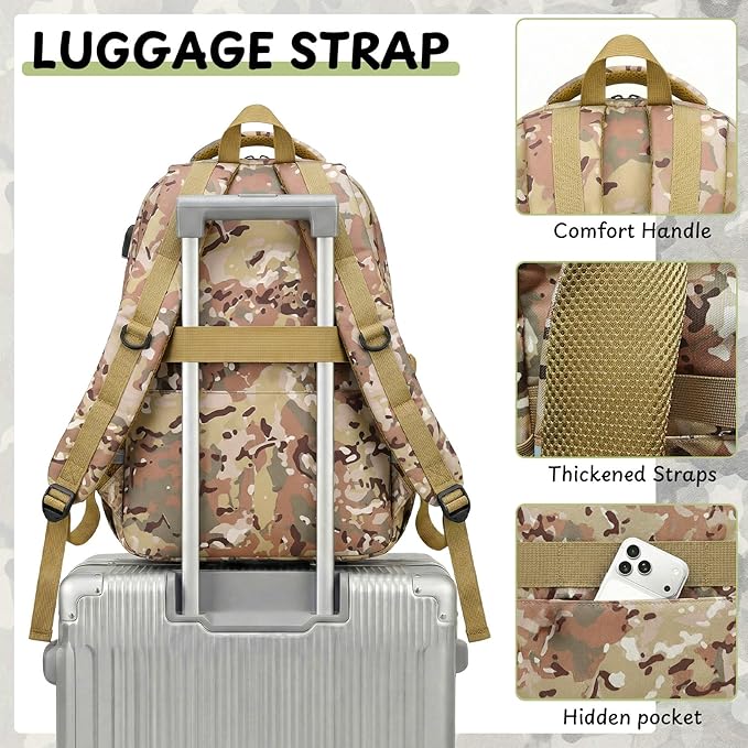 School Backpack for Boys - Camo Boys Backpack for Kids Teens Elementary, Middle & High School Bookbag Daypack with Camouflag Design,18″ Large Capacity with Usb Charging Port & Key-chain