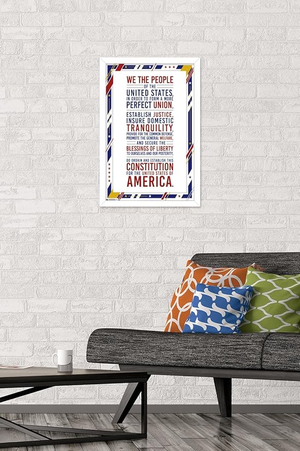 Trends International The United States Of America - Constitution Preamble Wall Poster, 14.725" x 22.375", White Framed Version