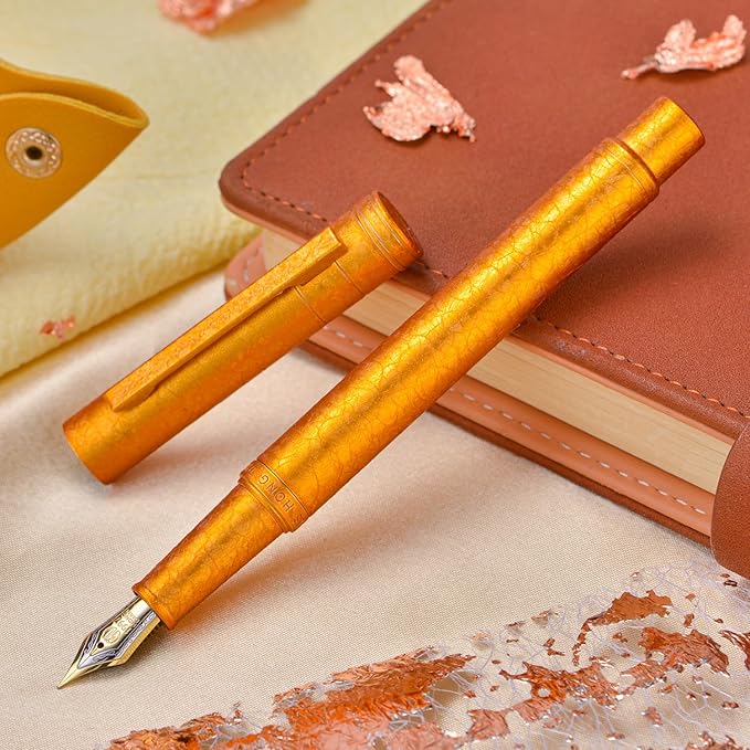 Hongdian 1851 Forest Fountain Pen Golden Ice Flowers, Extra Fine Nib Classic Design with Converter and Metal Pen Case