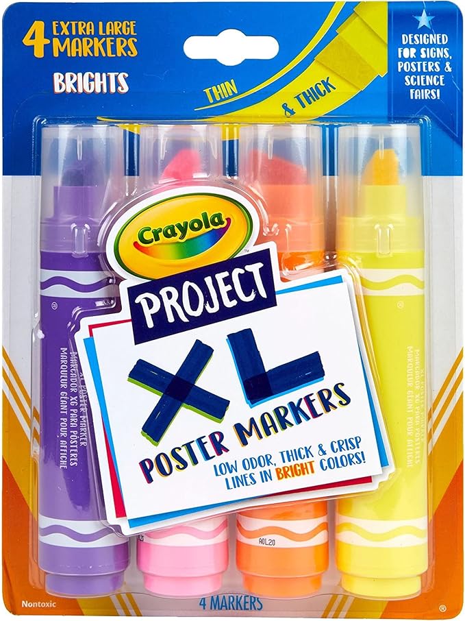Crayola XL Poster Markers, Assorted Bright Colors, School Supplies, 4Count