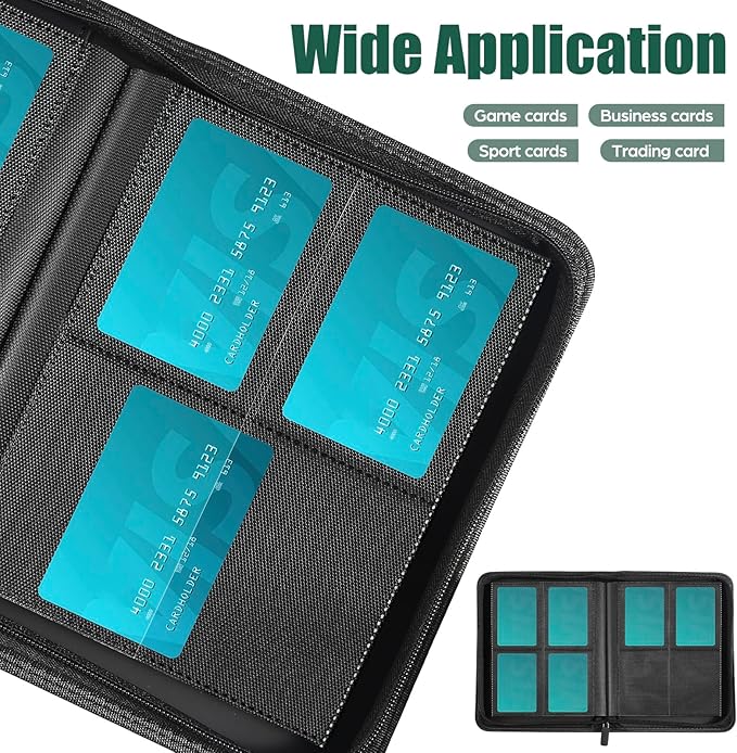 Card Binder 4 Pocket with Zipper, 288 Pockets Trading Card Holder Book, Premium PU Cover Zip Folder Binder, Side Loading Carrying Case Binder Album for TCG, MTG, Sports Cards, Game Cards