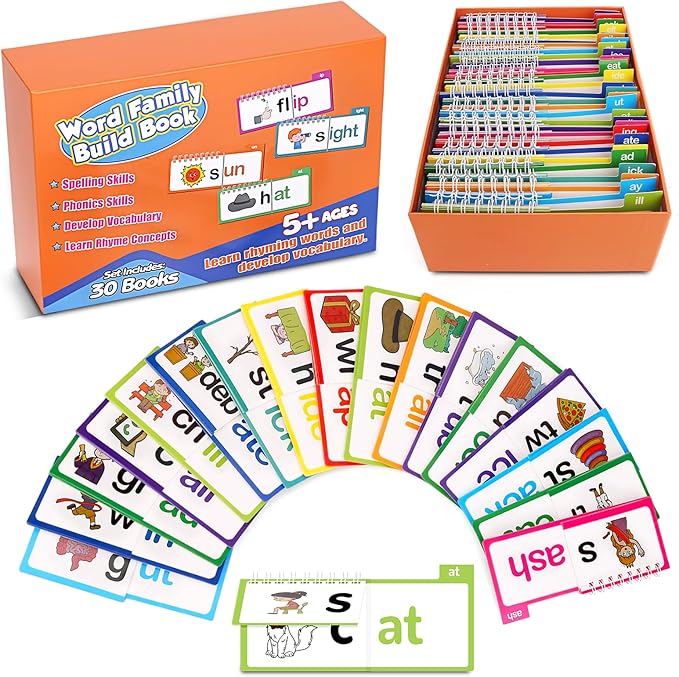 30PCS Read and Rhyme Flip Books, Interesting Word Family Flip Books, ABC Vocabulary Flash Cards, Sight Words Flash Cards Kindergarten, Read and Rhyme Flip Activity Book