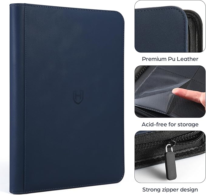 Card Binder 9 Pocket with Zipper, 648 Pockets Trading Card Holder Book, Premium PU Cover Zip Folder Binder, Side Loading Carrying Case Binder Album for TCG, MTG, Sports Cards, Game Cards
