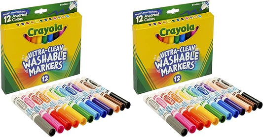 Crayola Broad Line Markers,Washable Markers for Kids,Assorted Colors,Arts & Crafts Supplies,For Coloring Books & Art Projects,Ages 3+,12 Count (Pack of 2)