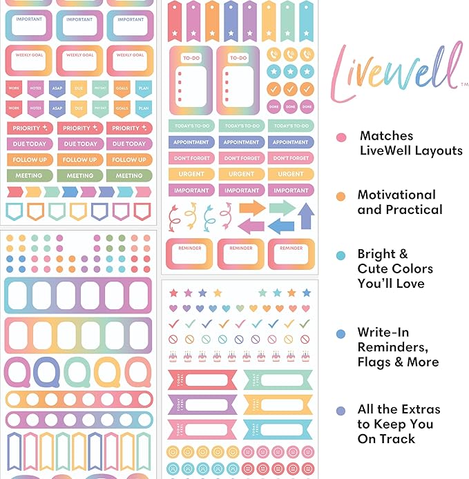 Blue Sky Livewell Sticker Book, 950+ Stickers, Planner with Journal Accessories, Motivational, Functional, and Decorative Stickers for Goal Setting with Organization (1)