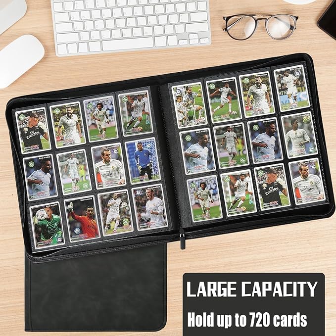 12 Pocket Card Binder,720 Pocket Trading Card Binder，Side Loading Collectible Card Albums for MTG, for TCG Football, Sports, Game Cards Black