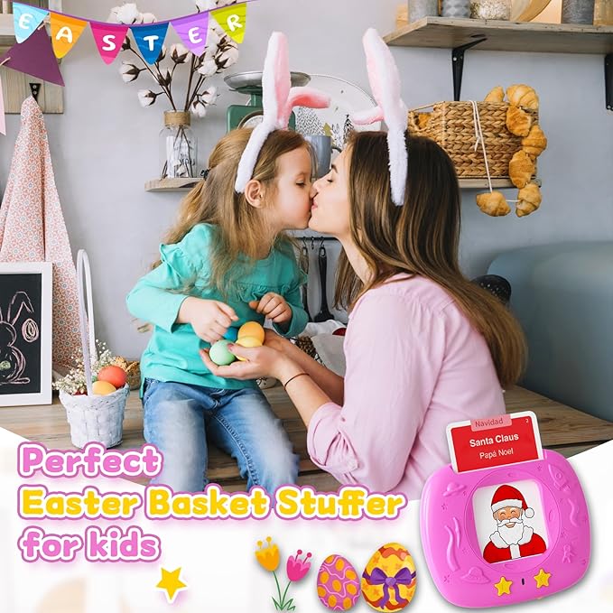 HOMESTEC Toddlers Bilingual Spanish & English Talking Flash Cards with 288 Sight Words, Speech Therapy Toys for 1 2 3 4 5 6 Years Old Boys and Girls, Learning Educational Kids Gifts (Pink)