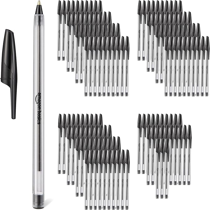 Amazon Basics Ballpoint Pens, Medium Point 1.0mm, Black Ink, 144-Pack