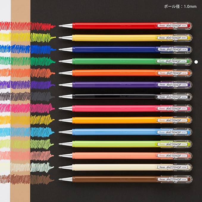 Pentel Color Ballpoint Pen, Matte Hop, Green, 10 Count K110-VD