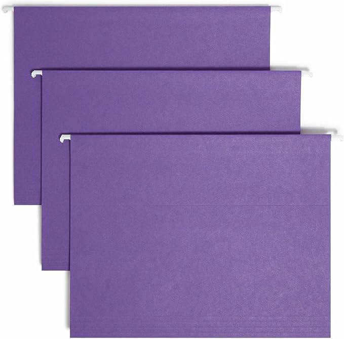 Smead Colored Hanging File Folder with Tab, 1/5-Cut Adjustable Tab, Letter Size, Purple, 25 per Box (64072) (Pack of 1)