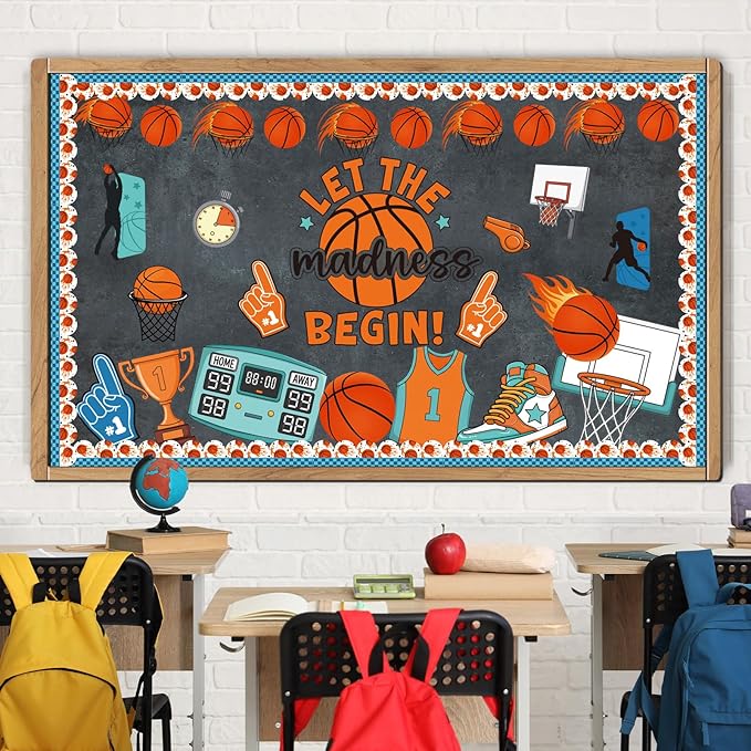 Basketball Bulletin Board Decorations - Sports Classroom Decorations, Basketball Game Paper Cutouts Set for Chalkboard, School Office Wall Background Decor Supplies