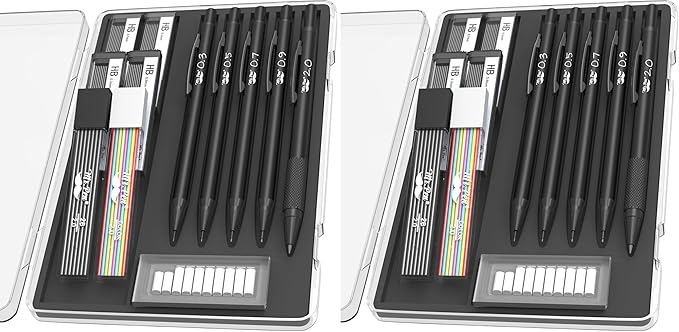 Mr. Pen- Metal Mechanical Pencil Set with Lead and Eraser Refills, 5 Sizes, Black, 0.3, 0.5, 0.7, 0.9, 2mm, Drawing Mechanical Pencils, Mechanical Pencil Metal, Drawing Pencils Mechanical (Pack of 2)