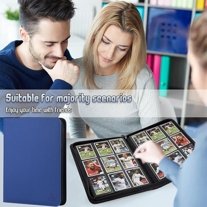 9 Pocket Card Binder - 540 Capacity with Zip Closure Premium, Double-Sided,Sturdy & Sleek PU Leather Protector for MTG, TCG, Sport & Collectible Cards (Dark blue)