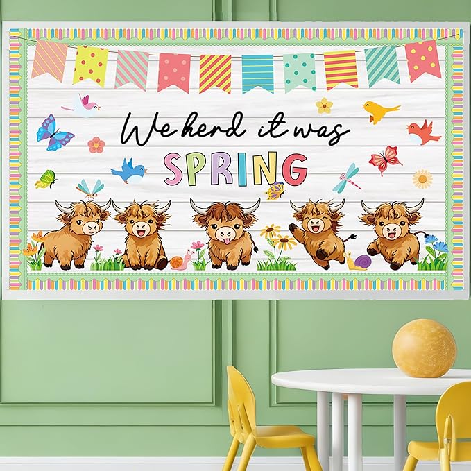 Spring Classroom Bulletin Board Set Spring Classroom Decorations We Herd it was Highland Cow Door Decorations Cutouts for Teacher Classroom School Office Chalkboard Wall Library Window Home Decor