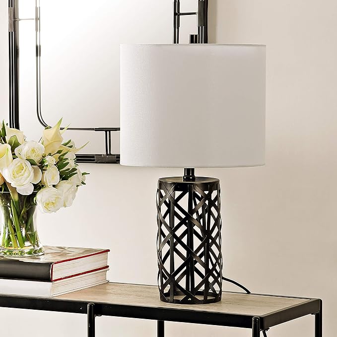 SAFAVIEH Lighting Collection Berny Modern Contemporary Industrial Farmhouse Black Iron 22-inch Bedroom Living Room Home Office Desk Nightstand Table Lamp (LED Bulb Included)
