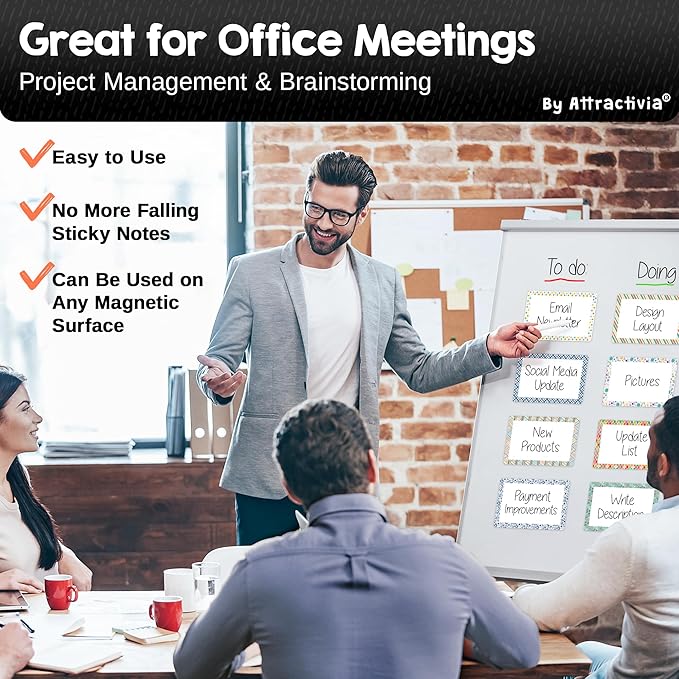 Dry Erase Magnetic Labels 5.6 x 3.7 in, Pattern Borders, Large Dry Erase Magnets, 36-Pack, Erasable Write-On All-Purpose Labels, for Office, Education, Home, Whiteboard