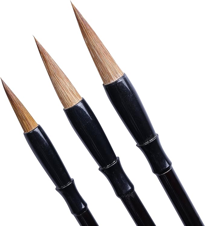 I-MART Chinese Calligraphy Brush Set of 3 – 3 Sizes Brushes for Sumi Painting, Japanese Brush, Watercolor, Suminagashi, Bamboo Brush Art, Art Brushes for Beginners & Artists