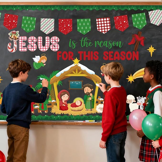 Christmas Bulletin Board Decorations - Nativity Scene Christian Classroom Decorations Set Xmas Jesus Religious Paper Cutouts Bulletin Board Decor Sunday School Office Wall Decor Supplies