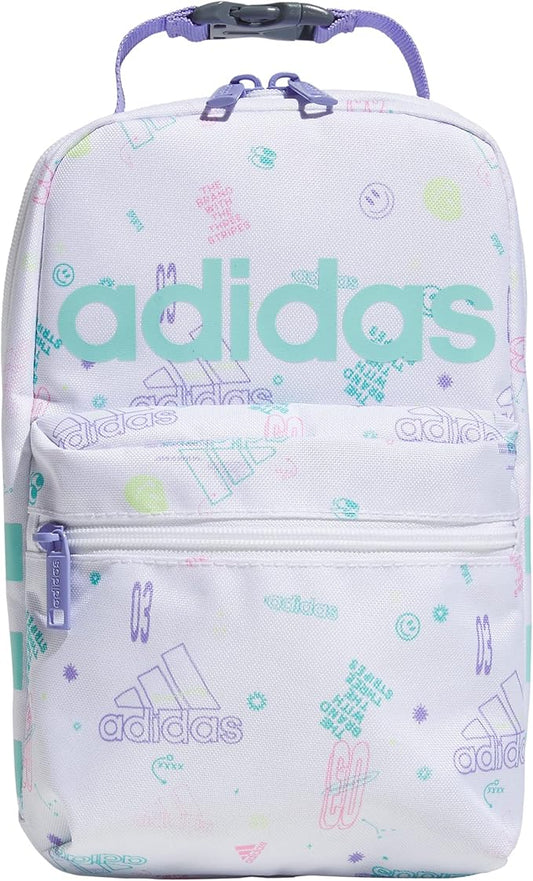 adidas Unisex Santiago Lunch Bag, Insulated School Food Container Box Discontinued, Icon Brand Love White/Flash Aqua Blue/Light Purple/2.0, One Size