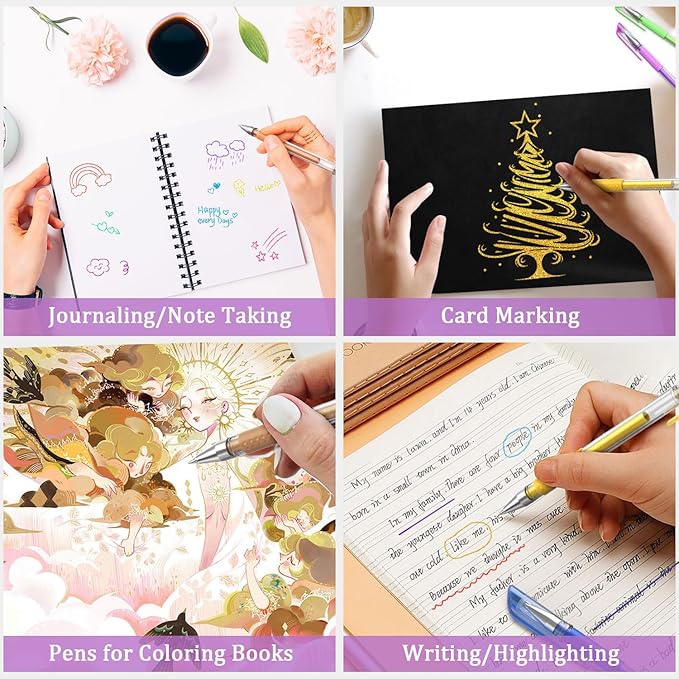 Glitter Gel Pens for Adult Coloring Books, 96 Pack Artist Gel Pens 48 Colors with 50% More Ink for Drawing Note Taking Crafts Scrapbooks Journaling Doodling Diary Back to School Supplies