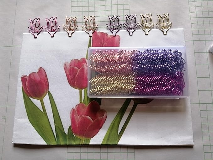 80 Pcs Cute Paper Clips Set with Box, Flower Shaped Paperclips for File Organization, School, Home Office and Wedding Decor(Purple, Pink, Gold, Rose Gold) (Tulip Flower, 80)
