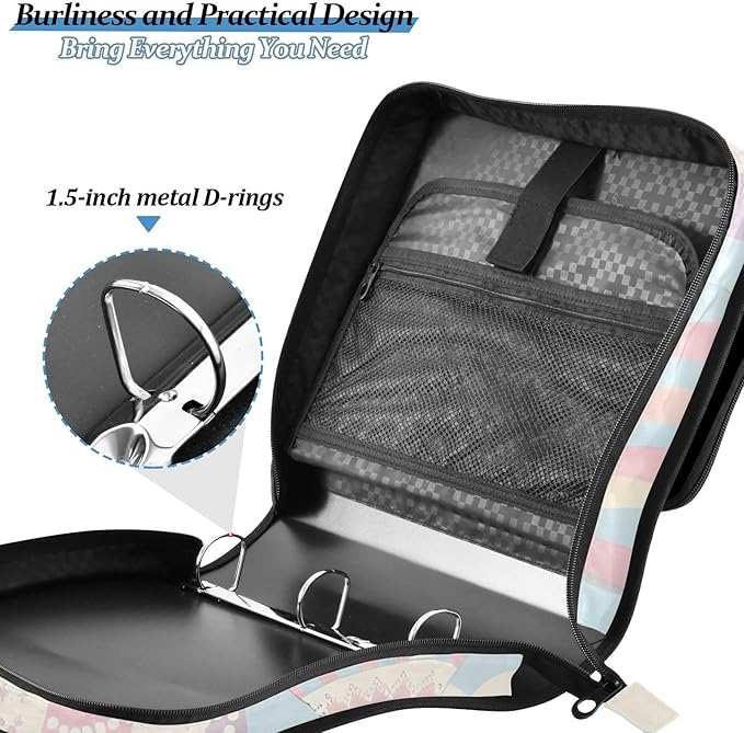 Hot Air Balloon Zipper Binder Bag 3 Ring Binder with Shoulder Strap Zip Up 500 Sheets Capacity Multi Pockets for School Office Supplies