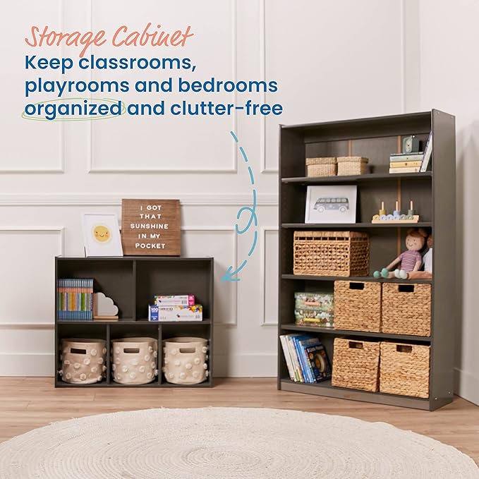 ECR4Kids Streamline 5-Compartment Storage Cabinet, 30in, Classroom Furniture, Grey Wash