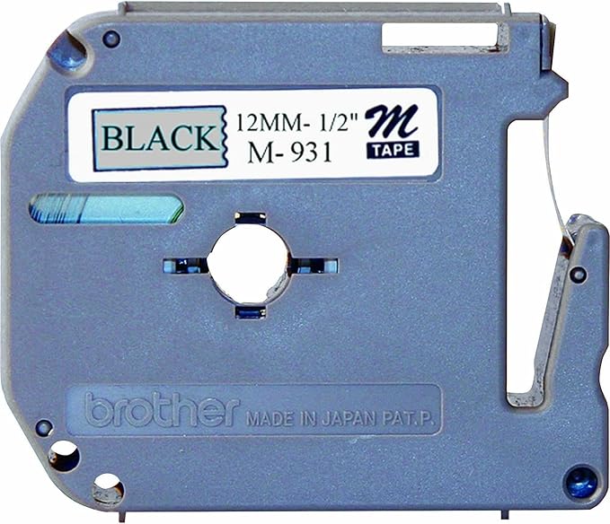 Brother Genuine P-touch M-931 Tape, 1/2" (0.47") Wide Standard Non-Laminated Tape, Black on Silver, Recommended for Home and Indoor Use, 0.47" x 26.2' (12mm x 8M), Single-Pack, M931
