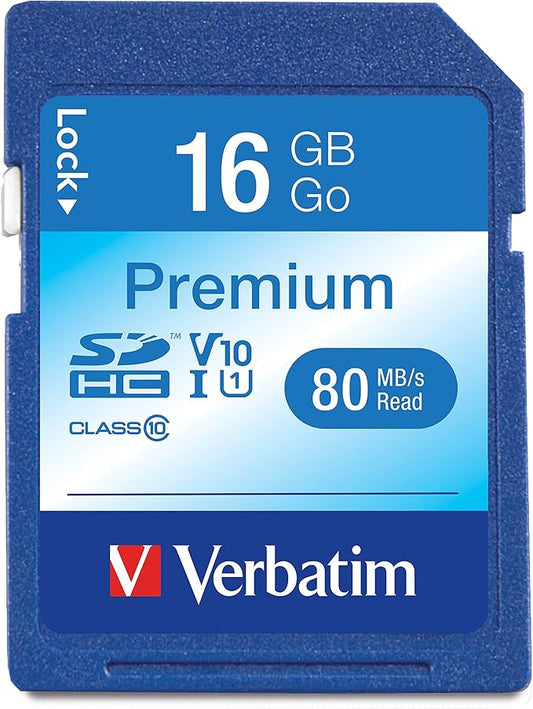 Verbatim 16GB Premium SDHC Memory Card, UHS-I V10 U1 Class 10, blue