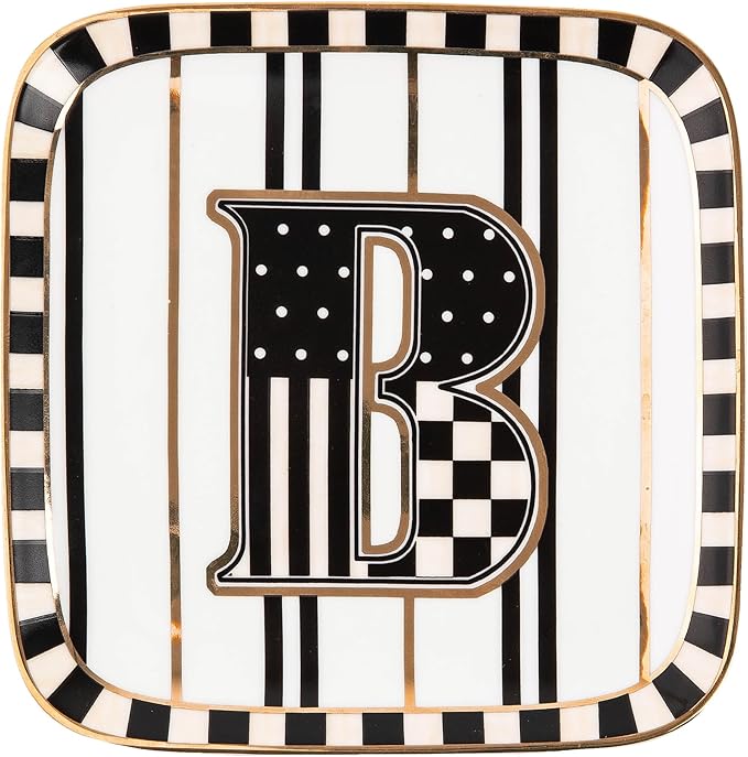 MACKENZIE-CHILDS Monogram Dish, Decorative Ceramic Letter Plate, 5 3/4" Square, B