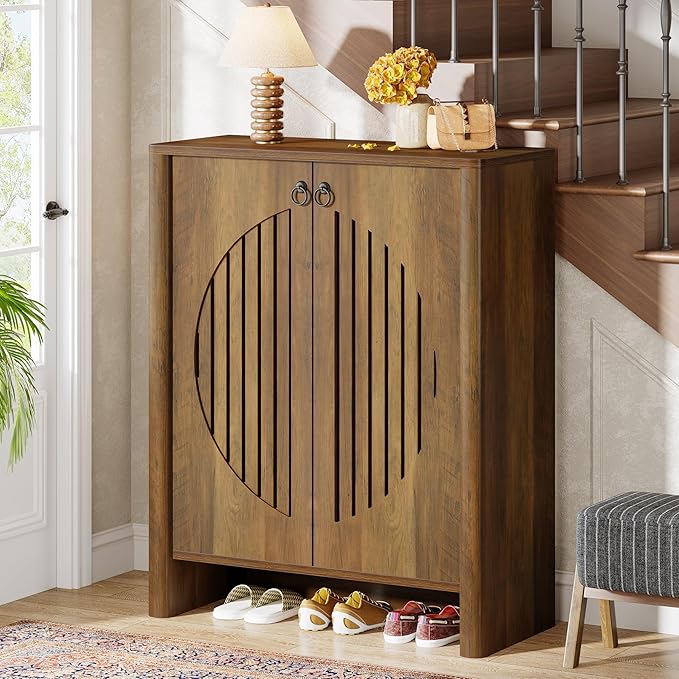 Tribesigns Shoe Cabinet with Doors, 5-Tier Shoe Storage Rack Organizer for Entryway, Living Room, Bedroom, Closet, Rustic Brown