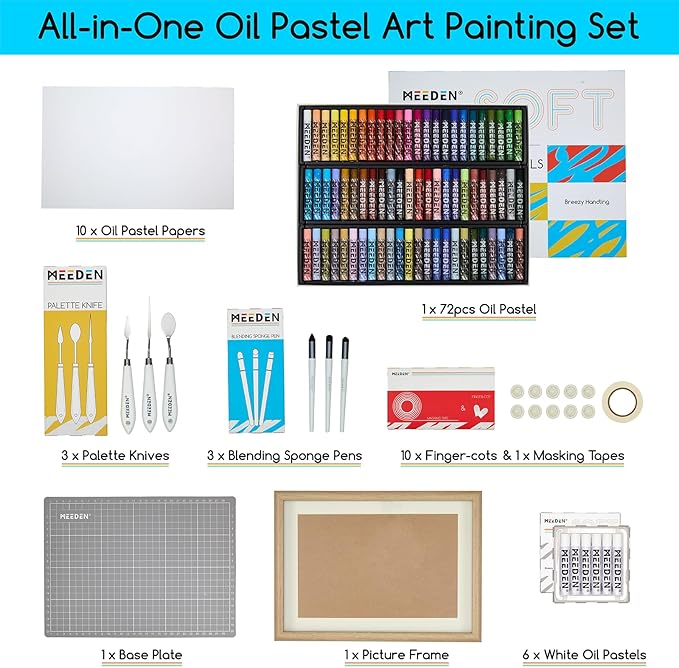 MEEDEN Soft Oil Pastels Set: 102Pcs Oil Pastel Kit with 72 Colors & 6 White Pastel - All in One Oil Crayons with Paper, Palette Knife, Masking Tape - Art Supplies for Artists Beginners Adult Christmas