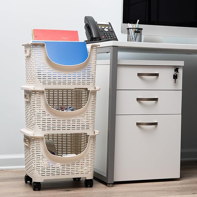 Mind Reader Plastic Storage Cart, Kitchen Storage, Rolling, Toy Storage, Laundry, Kitchen, 14.75"L x 11"W x 28.25"H, Ivory