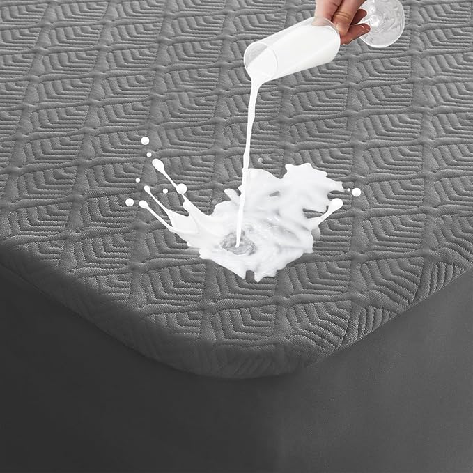 Twin Mattress Protector, Waterproof Mattress Pad Washable Rayon Mattress Cover Breathable Noiseless Bed Protector 3D Patterns 5" - 21'' Elastic Fitted Deep Pocket(Dark Grey)