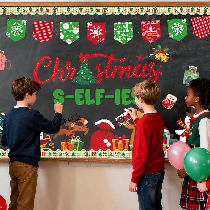 Christmas Bulletin Board Decorations - Christmas Selfies Photo Classroom Decorations Set Xmas Snowman Paper Cutouts Bulletin Board Decor School Chalkboard Office Wall Decor Supplies