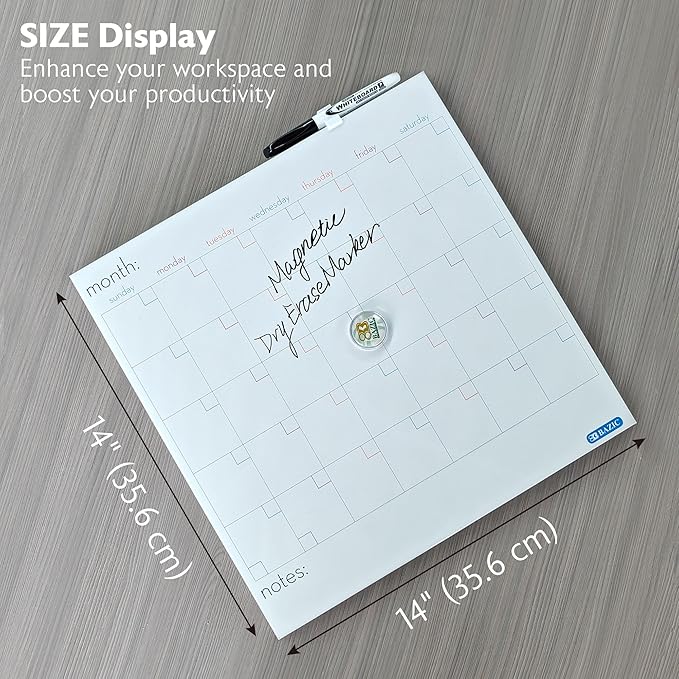 BAZIC Products Magnetic Dry Erase Calendar Board Tile + Markers & Magnets, 14" X 14" Calendar Whiteboard for Office Schedule Planner, 12-Pack