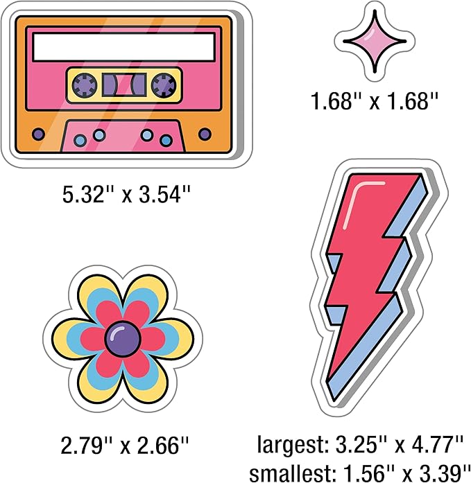 Happily Ever Elementary Retro Remix 79-Piece Work That Rocks Motivational Bulletin Board Set, Boombox, Cassette Tapes, Headphone, Flowers and More Groovy Bulletin Board Decorations for Classroom Decor