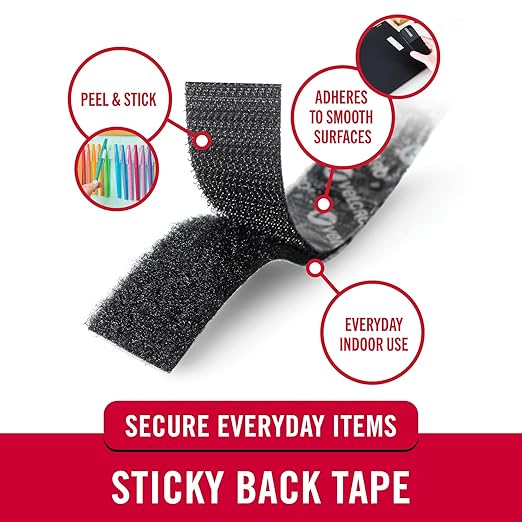 VELCRO Brand - Sticky Back Tape Bulk Roll | 50 ft x 3/4 in | Black | Cut Hook and Loop Adhesive Strips to Length | Create Vertical Storage, Save Space, Keep Your Home, Office or Work Site Organized