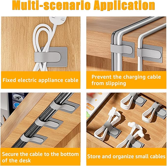 80PCS Hook and Loop Cable Straps, Cable Management Under Desk, Self Adhesive Cable Ties, Reusable Wire Organizers for Cords, Adjustable Cord Organizers for Desk, Home Office Essentials, White