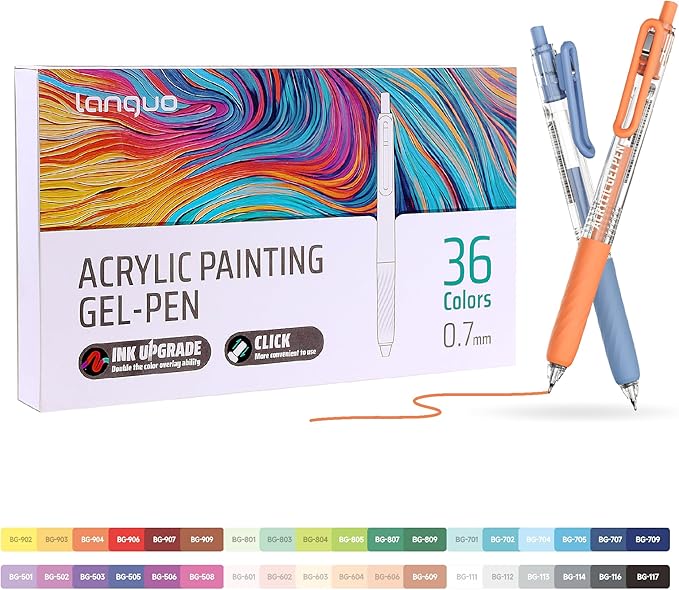 Acrylic Gel Pens for Coloring, 36 Colors Click Acrylic Paint Pens Set with 0.7mm Tip for Adult Coloring, Colored Gel Pens for Black Paper, Rock, Glass, Fabric, DIY and Art Crafts Supplies