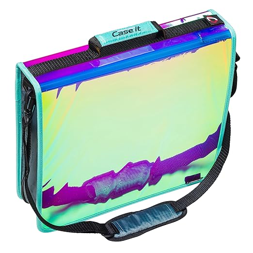 Case-it Iridescent Go Tab Zipper, 2" O-Ring with Removeable 5-Color tabbes, Expanding File Folder and Shoulder Strap and Handle, PS-440-VC-C, Iridescent