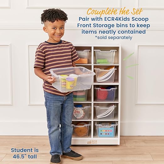 ECR4Kids 10 Cubby Mobile Tray Storage Cabinet, 5x2, Classroom Furniture, White Wash