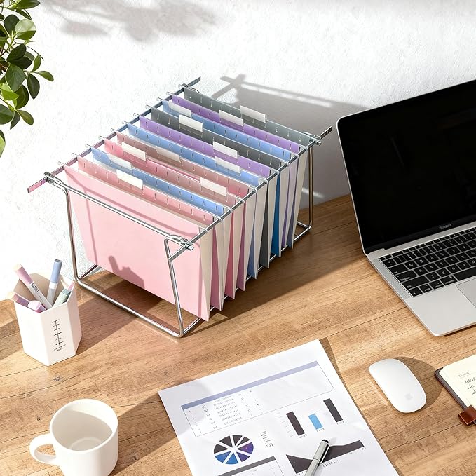 Zzrywuty Hanging File Folders Letter Size, 12-Pack Hanging File Folder with 1/5-Cut Tabs, Pastel File Folders Hanging Organizers for Filing Cabinet, Bulky Files & Medical Charts