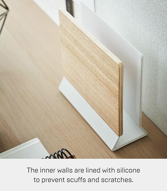 YAMAZAKI Home Rin Portable Laptop Holder Stand for Desk in Bedroom Or Office, Wooden Storage Station - Steel + Wood