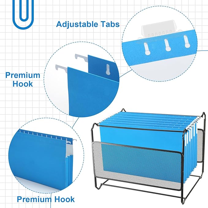 20 Pack Extra Capacity Hanging File Folders with Tabs Reinforced Legal Size Hanging Folders Expandable, Heavy Duty 2 Inch Expansion Designed for Bulky Files Medical Charts(Blue)