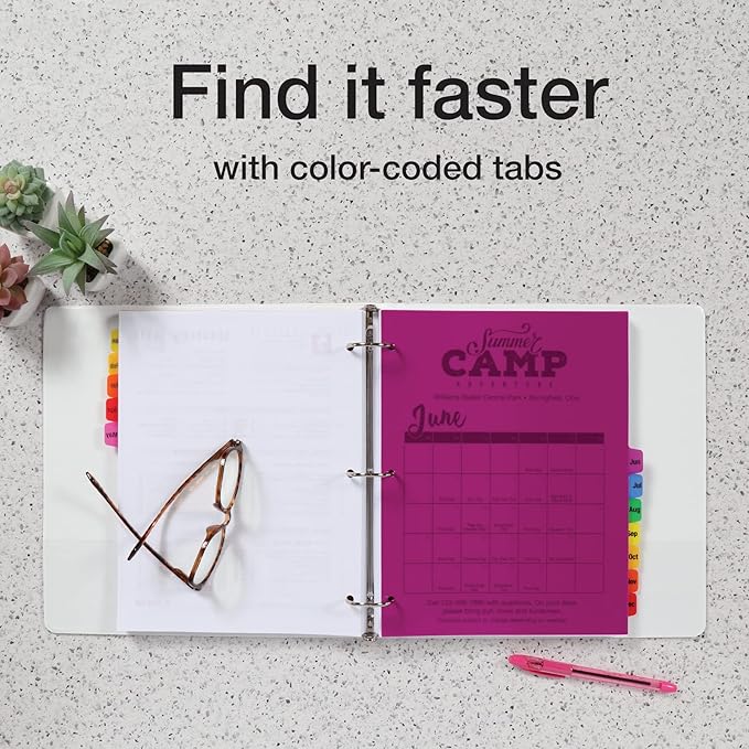 Oxford Plastic Monthly Dividers for 3 Ring Binders, 12 Multicolor Preprinted Tabs, Jan-Dec, Letter Size, 2 Pack (89608)