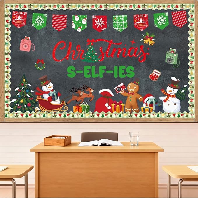 Christmas Bulletin Board Decorations - Christmas Selfies Photo Classroom Decorations Set Xmas Snowman Paper Cutouts Bulletin Board Decor School Chalkboard Office Wall Decor Supplies
