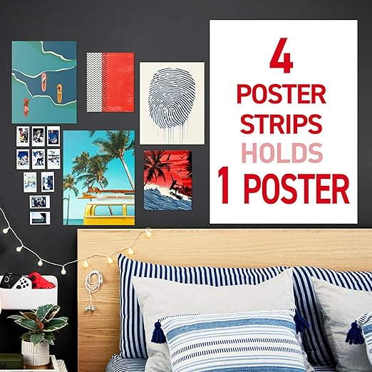 Command Poster Strips,256 Strips Damage-Free Hanging Poster Hangers,No Tools Wall Hanging-Strips for Christmas Decorations,White Adhesive-Strips,(Pack of 4)